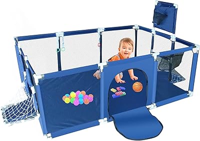 Foldable and secure children's park Vailor with basketball basket and football and large children's play area (color: blue, without climbing carpet).. DIAYTAR Nigeria: Where affordability meets fast and reliable e-commerce service.