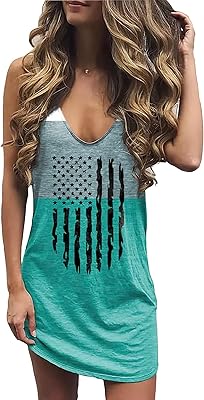 Sleeveless mini dress with American flag for summer women's V -neck.. DIAYTAR NIGERIA: Where affordability and variety meet with convenient delivery within 8 days.