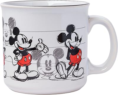 Silver Buffalo Disney Mickey Sketch Line-Up ceramic camp cup, 20 oz.. DIAYTAR NIGERIA: Where affordability meets variety, with thousands of products delivered in less than 8 days.