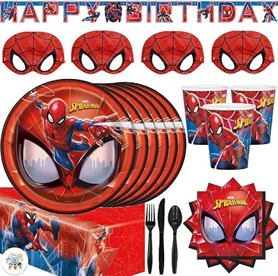 Kit of Spiderman birthday party supplies for 16 guests with Spiderman masks, plates, cups, towels, tablecloth, birthday banner and exclusive Another Dream.. DIAYTAR NIGERIA: Your partner in affordable online shopping with dependable delivery within 8 days.