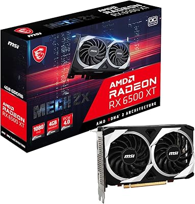 MSI RADEON RX 6500 XT MIC 2X 4G OC - 4 GB GDDR6, 2825 MHz, PCI Express 4 x 4, 64 bits, 1 x DP V 1.4A, HDMI 2.1 (supports 4K and 8K).. DIAYTAR NIGERIA puts thousands of products at your fingertips with affordable prices and delivery within a week.