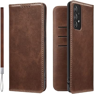 LLANGELM Protective case with PU anti-shock leather flap with portfolio design and card holder for Samsung Galaxy A52 4G/5G-Brown.. Your go-to destination for affordable online shopping, DIAYTAR NIGERIA delivers in under 8 days.