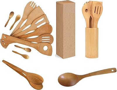 Y & u set of bamboo wooden wood kitchen utensils 9 rooms, spoons and spatulas, 8 pieces + 1 support (organic).. For everyday items and more, trust DIAYTAR Nigeria.