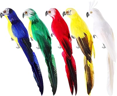 Three 5 pieces of artificial birds false parrot feathers, parrot decoration for modern summer crafts, jungle garden decoration, matching colors (parrot).. Shop smart with DIAYTAR NIGERIA, offering a vast product range delivered to your doorstep within a week.