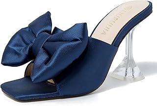 High heeled mules sandals and bow tie for women, squares with square heels and square end, comfortable shoes for wedding evening dress, blue, 7.. The future of Nigerian shopping is here — DIAYTAR Nigeria.