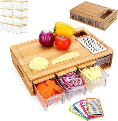 Bamboo cutting board with containers and drawers, large cutting board with juice grooves for kitchen - durable, organized and ideal as vegetable and cheese boards and salad chopper.. Enjoy deals you can’t resist and delivery you can trust — DIAYTAR Nigeria.