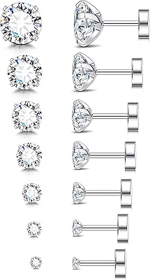 Hypoallergenic stainless stainless steel earrings for women and men, Silver color drilling earrings, 20g 2mm-8mm cartilage earrings, 7 pairs, 1, sterling silver, synthetic zircon.. DIAYTAR NIGERIA delivers on convenience and affordability with our reliable nationwide shipping.