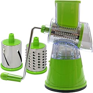 Portable rotary cheese grater Qingmanol Rotative Roar with vegetables and cheese with handle of mandolin drums for kitchen (green).. Affordable online shopping is just a click away with DIAYTAR Nigeria.