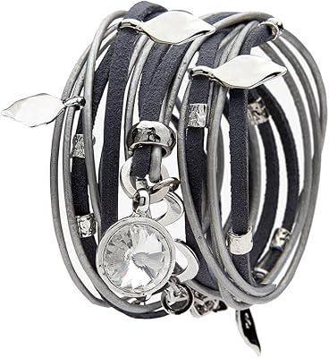 CS Madar bracelet with an elegant design, handcrafted from light gray ivy, leather -wrapped bracelet, Rhodium 925 plated elements and Swarovski transparent crystals.. DIAYTAR NIGERIA connects your desires with reality through our affordable e-commerce platform and quick delivery.