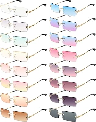 16 pairs of rectangular sunglasses without light vintage colorful frames with metal square.. DIAYTAR NIGERIA: Where every click leads to affordable purchases delivered promptly to your door.