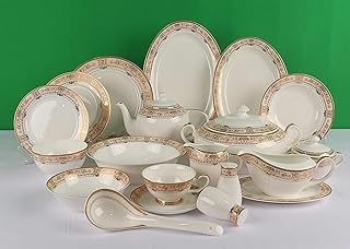 Crottage service, 115 pieces for 12 people, tender porcelain, table service, ceramic dishes, luxury porcelain combined set with gilded edge painted by hand, tea cup and saucer, plate, bowl, jar, tank, spoon.. DIAYTAR NIGERIA: Your trusted marketplace that combines variety, affordability and reliable shipping.