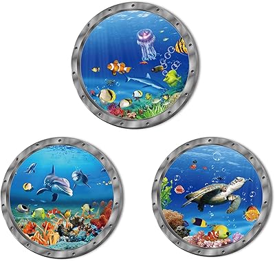 3D Removable Oceanic world animal world sea turtle dauphin fish stickers in vinyl 3 -piece to peel off and stick for bathroom wall decoration bedroom furniture.. DIAYTAR NIGERIA brings quality products to every corner of Nigeria at prices everyone can afford.