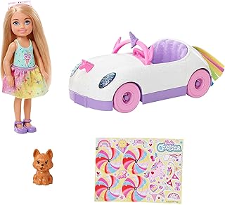 Barbie Club Chelsea 6 -inch Blonde doll with a unicorn puppy car leaf of stickers and accessories.. DIAYTAR NIGERIA delivers happiness in 5-8 days with our affordable and diverse product range.