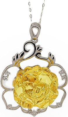Natural amber necklace for women, precious stone jewelry in the shape of a S925 peony, 40 mm x 30 mm; 19 mm, cubic zirconia, amber.. Save more, wait less — DIAYTAR Nigeria delivers faster than ever.