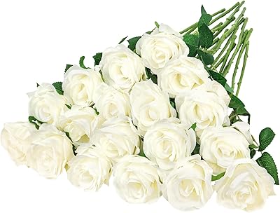 Bouquet of artificial roses in long stem silk, interior decoration, bridal bouquets for Valentine's Day, white table centers to do yourself for weddings, table decorations for young girl's life (white).. DIAYTAR NIGERIA delivers what matters - quality, affordability, and prompt nationwide shipping.