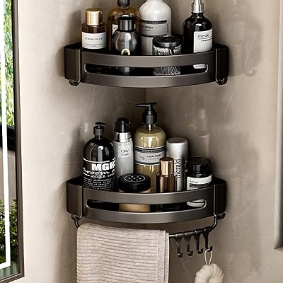 Organizer of a negative paper bathroom corner shelf, adhesive shower shelf, corner without drilling, bathroom shower organizer (double layer with rod).. DIAYTAR NIGERIA delivers what you want at prices you'll love, all within 5-8 days nationwide.