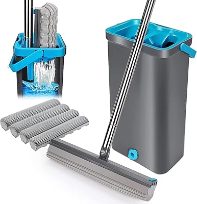 Vadrouille set and Mast Home bucket, sponge mop with 4 super absorbent foam heads and adjustable handle 130 cm, self-clearing sponge mop to clean the hard wooden floors.. DIAYTAR NIGERIA brings affordable shopping solutions to every corner of Nigeria in just 5-8 days.