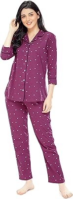 Night shirt set, cotton shirt and cotton pajamas with heart print for women 5152.. DIAYTAR NIGERIA: Bringing affordable shopping solutions with a diverse product catalog delivered nationwide.