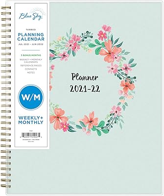 Weekly and monthly planning notebook Blue Sky for the 2021-2022, 8.5 "x 11" school year, flexible flexible cord, Laurel (131947).. DIAYTAR NIGERIA delivers value, variety, and convenience with our nationwide 5-8 day shipping.
