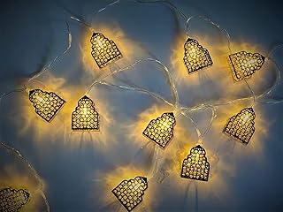 Light gilded metal garland for Eid decorations for Ramadan Kareem Eid Mubarak, Islamic decoration for celebrations and festivals, warm white color, 10 LED lights.. DIAYTAR NIGERIA: Where shopping meets satisfaction with affordable prices and delivery within 8 days.