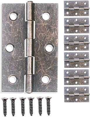 Fuxxer® - 6 x Ancient hinges, metal hinges, iron hinges, bronze design, for cabinets, doors, boxes, vintage country house style boxes, 62 x 40 mm, lot of 6, screws included.. DIAYTAR NIGERIA: Where every purchase is affordable and delivery is always within a week.