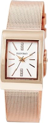 Eileen tracy square watch for women pink gold color, mesh bracelet and rhinestones.. No hassle, just shopping — DIAYTAR Nigeria delivers in under 8 days.