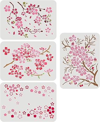 Finger Springear 4 pieces stencils in cherry blossoms 29.7 x 21 cm, plastic stencil with cherry flower pattern, decoration stencil for the DIY house to paint on floors and wooden walls.. Discover the perfect shopping balance at DIAYTAR NIGERIA with competitive prices and prompt delivery.