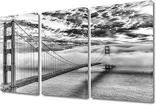 Wall decoration for living room, print on canvas from the Golden Gate bridge, San Francisco wall decoration, 3 poster panels framed in black and white, to hang on the wall, 36 x 24 inches.. DIAYTAR NIGERIA: Making quality accessible to all Nigerians with affordable prices and quick delivery.