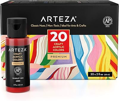 Arteza Lot of 20 classic colors, 60 ml bottles, water -based, matt finish, artisanal acrylic painting for outdoor art and DIY projects on glass, wood, ceramics, fabrics, paper and canvas.. DIAYTAR NIGERIA: Revolutionizing how Nigerians shop with affordable prices and prompt delivery services.
