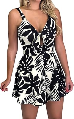 Summer combination with floral print for women, sleeveless, V -neck, with bow tie, women's combishort.. Get your essentials without leaving home — thanks to DIAYTAR Nigeria.