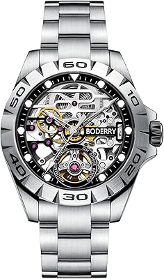 Original Boderry Skeleton Watch for Men in Stainless Steel, Light Mechanical Watch Watch with Automatic Reassembly with Rubber Bracelet/Leather 72h.. DIAYTAR NIGERIA delivers on our promise of variety, affordability, and prompt nationwide service.