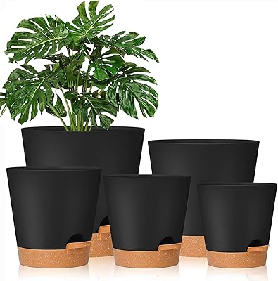 Package of 5 pots of automatic watering plants of 7-65-6-55-55 "with drainage hole plastic flowers.. DIAYTAR NIGERIA: Bringing quality products to your doorstep at prices that won't break the bank.