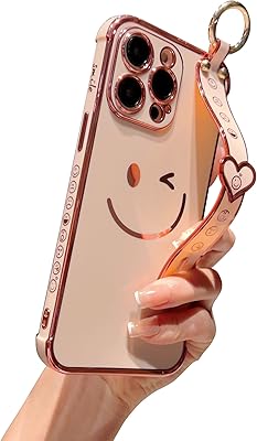Luxury rear shell in flexible TPU, shock resistant and heat, with Galvanized Smiley motif for 6.1 inch iPhone 12 pro, with a beautiful strap, galvanized hos gore with camera protection (pink color).. Your shopping dreams realized through DIAYTAR NIGERIA's affordable platform with reliable delivery times.