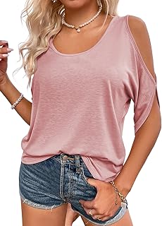 Shirt with bare shoulders for women, short-sleeved summer shirt and open collar, large, united color t-shirt.. DIAYTAR NIGERIA: Where thousands of products meet affordable prices and reliable 5-8 day delivery.