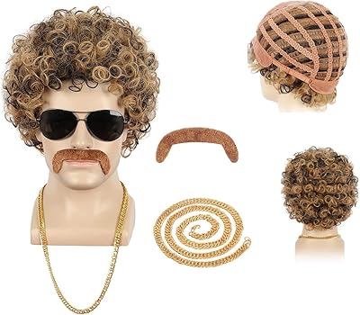 Short -burked Afro wig for men, Disco Dirt Bag wig from the 60s and 70s with mustache set, California costume wig, Halloween Halloween festival wig.. Get everything you need without leaving your home. DIAYTAR Nigeria offers a seamless shopping experience and delivers your orders quickly and reliably.