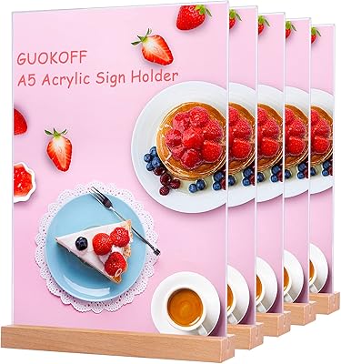 G.U.K.O.F. A5 acrylic panel support (5) A5 t -shaped menu support for table, double -sided vertical poster support for A5 plastic display table with wooden base for restaurants, hotel, school, business.. DIAYTAR NIGERIA bridges the gap between desire and affordability with nationwide delivery in under 8 days.