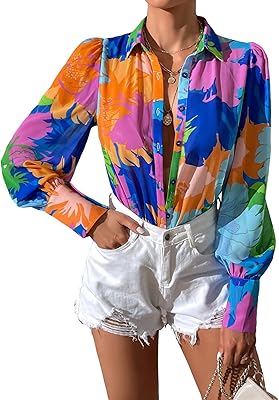 Multicolored georgette woman blouse, floral print, bishop buttons and sleeves.. Order today, receive in days — DIAYTAR Nigeria makes it possible.