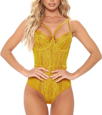 Transparent lingerie in V -neck lace, sexy latex lingerie for women (yellow, xl), yellow, xl.. DIAYTAR NIGERIA: Where every shopping need is met with affordable prices and timely delivery.