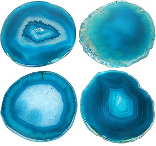 Blue agate glass under coffee table, batch of 4 natural glass in natural geode, agate stone decor from 8.5 to 10.16 "for wedding birthday gift (blue).. DIAYTAR NIGERIA: Your partner in affordable online shopping with dependable delivery within 8 days.
