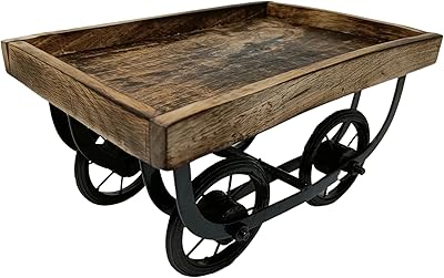 Bridge2shopping Wooden tray service carriage on wrought iron wheels (small).. DIAYTAR NIGERIA: Where affordability meets variety, with thousands of products delivered in less than 8 days.