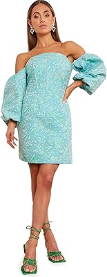 Short dress with bare shoulders and long sleeves for women, blue.. DIAYTAR NIGERIA brings a world of products to your fingertips with affordable prices and quick delivery.