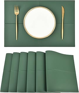 Set of decorative tablecloths in imitation leather punkspace, 6 pieces, waterproof tablecloths, heat resistant and stains for kitchen table, dark green.. DIAYTAR NIGERIA: Redefining e-commerce with affordable prices and reliable nationwide shipping.