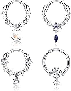 4pcs 16g nose septum rings for women nose jewelry in hypoallergenic surgical surgical planet, moon, star, tear and cubic zirconia 10mm 10mm.. Affordable online shopping is just a click away with DIAYTAR Nigeria.