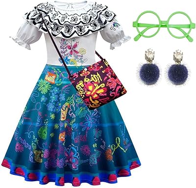 Hyullzl Girls Madrigal Encanto Mirabella Isabella Halloween evening dress printed with glasses and earrings.. DIAYTAR NIGERIA: Revolutionizing how Nigerians shop with affordable prices and prompt delivery services.