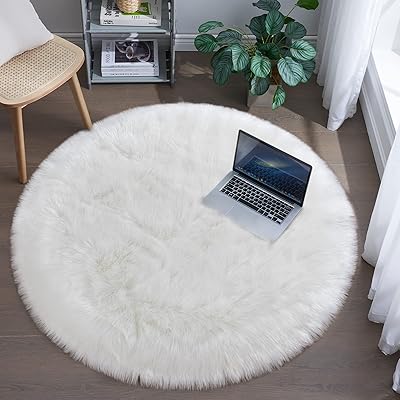 Soft round carpet for children's bedrooms, white circular faux fur carpet for bedroom, 4x4 long hair carpet, child's bedroom carpet, teepee carpet, plush circular floor mat, cute interior decoration for baby teenage dormes girls girls.. You deserve better shopping — choose DIAYTAR Nigeria today.