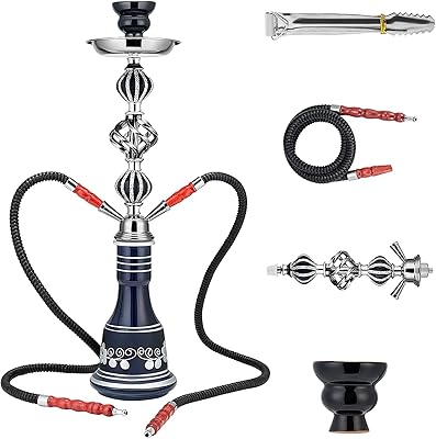 Set of luxury hookahs with 2 pipes with a unique design, light of light portable hookah for use at home and in the evening, easy to assemble and clean.. DIAYTAR NIGERIA: Your trusted partner for affordable online shopping with reliable delivery timeframes.