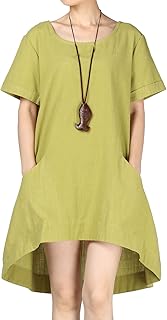 Mordenmiss cotton and linen tunic for women, low dresses with pockets, one size.. Your favorite brands are just a click away on DIAYTAR Nigeria.
