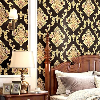 3D Damas PVC 3D wallpaper with European pattern, for living room, bedroom, background wall, 20.87 "wide x 393.7" length, non -adhesive (dark brown).. Discover the perfect shopping balance at DIAYTAR NIGERIA with competitive prices and prompt delivery.