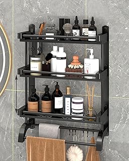 Bathroom shelf with towel rack, 3-level bathroom wall shelf, shower storage shelf with strap holder, bathroom towel holder with shelf, bathroom storage support and kitchen (3 levels with cups (60 cm).. Skip the traffic, shop online — DIAYTAR Nigeria brings it to you.