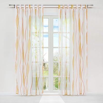 Hongya - Lot of 1 pair of curtains in transparent veil with clear background, polyester, terra mit Schlaufen, h/b: 145/140 cm.. DIAYTAR Nigeria — the online store where variety meets value.
